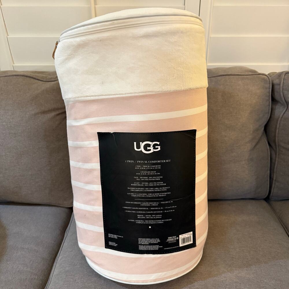 UGG Corey Twin Twin XL Reversible Comforter Set Rosewater Stripe New